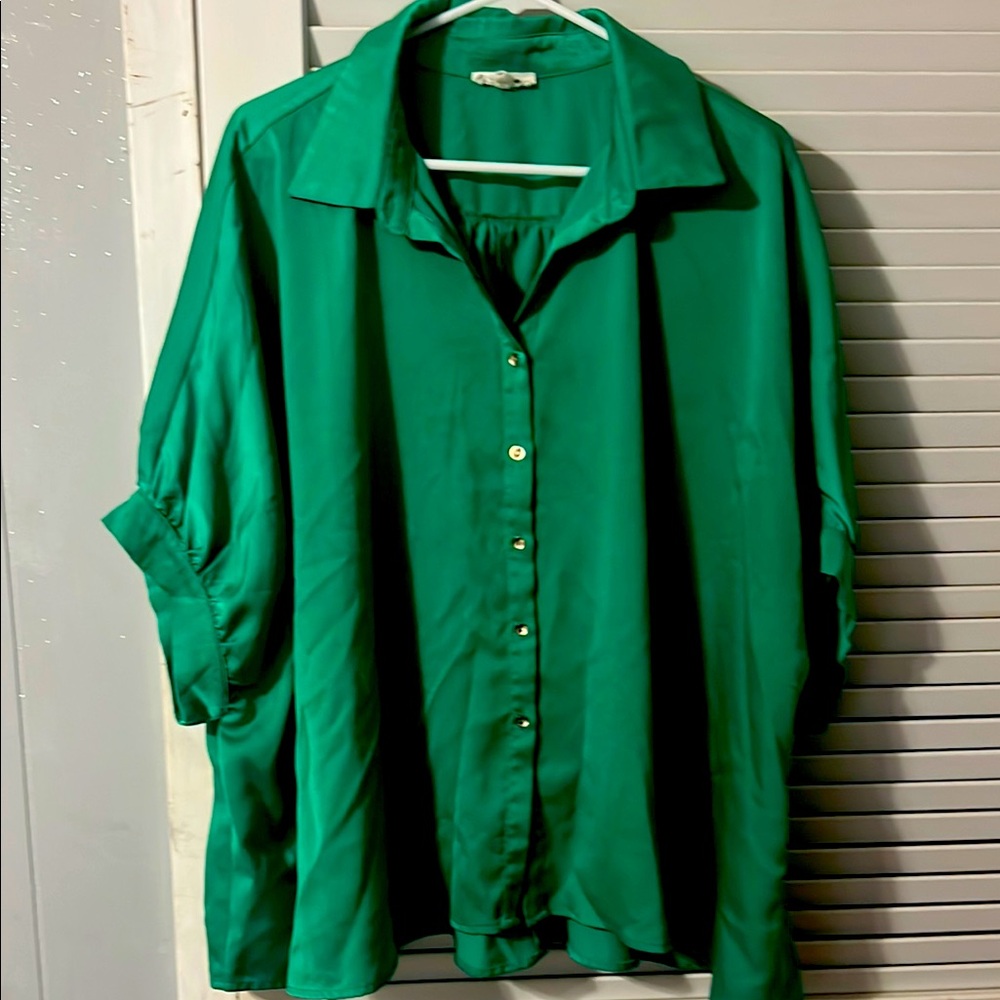 Vibrant Green Button-Up Blouse